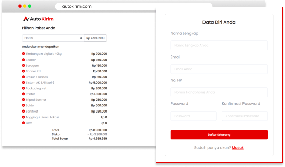 Daftar web Dashboard AutoKirim