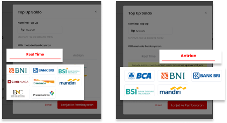 Web Dashboard AutoKirim pilih metode pembayaran