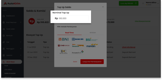 Web Dashboard AutoKirim isi top up saldo